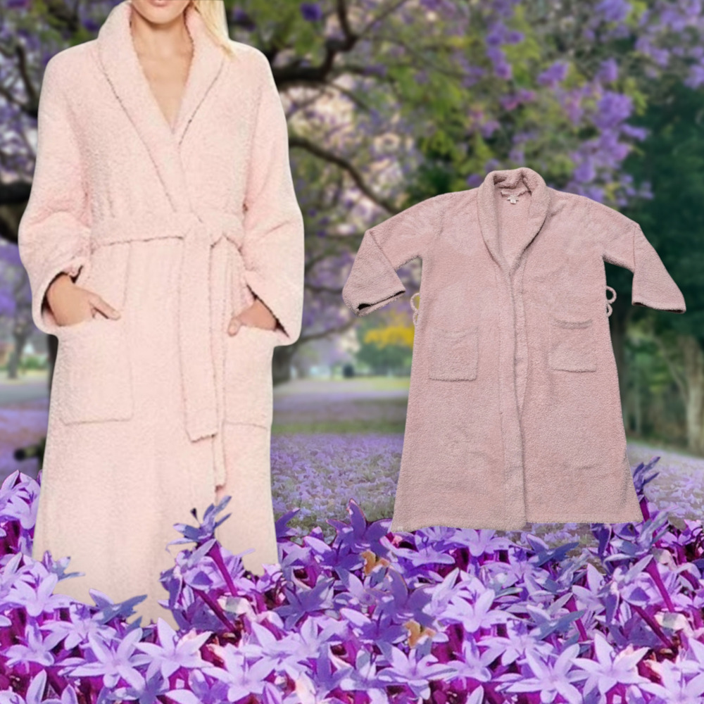 Barefoot Dreams CozyChic Dusty Rose Long Wrap Soft Fleece Collar Bathrobe Robe
